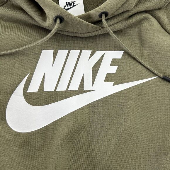 Nike Essential Cropped Hooded SweatshirtMedium Green Spellout Streetwear NSW - Picture 3 of 9